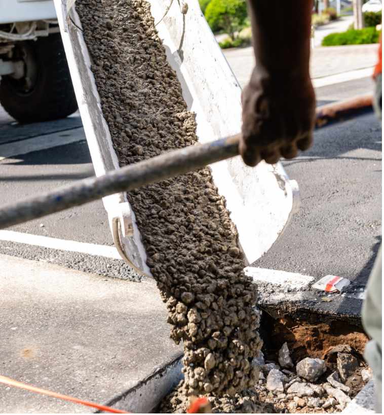 Pouring fresh concrete